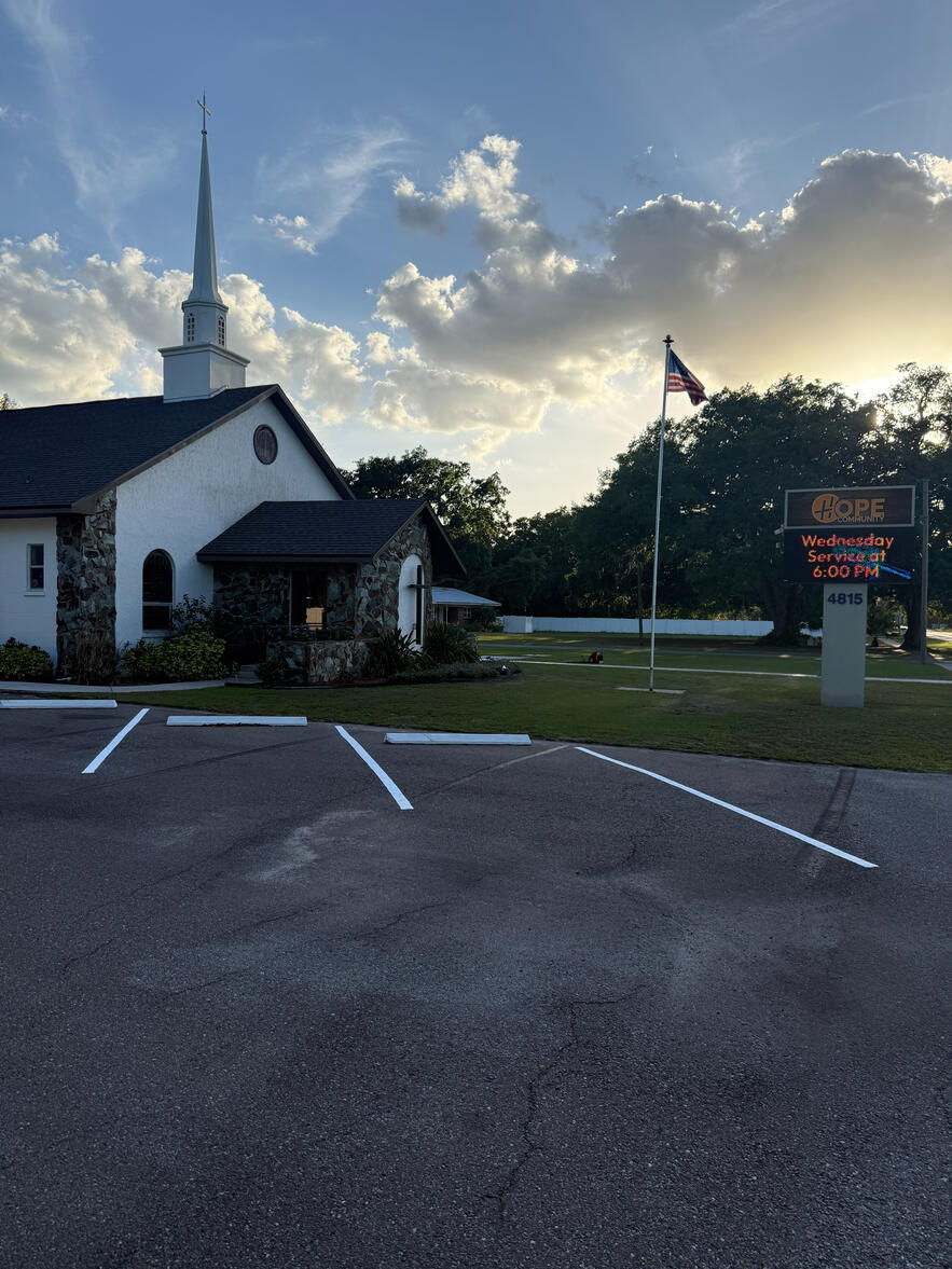 Hope Community in Plant City Florida parking lot striping by Radiant Striping of Tampa Florida. Parking lot striping after picture.